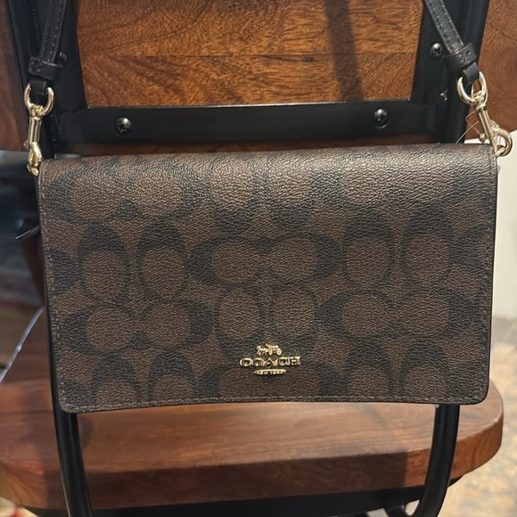 NWT Coach Signature Leather Crossbody – Brown/Black Clutch - Picture 6 of 10